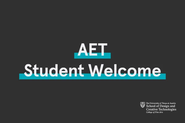 Black background with AET Student Welcome in white text and the SDCT logo in the bottom right corner