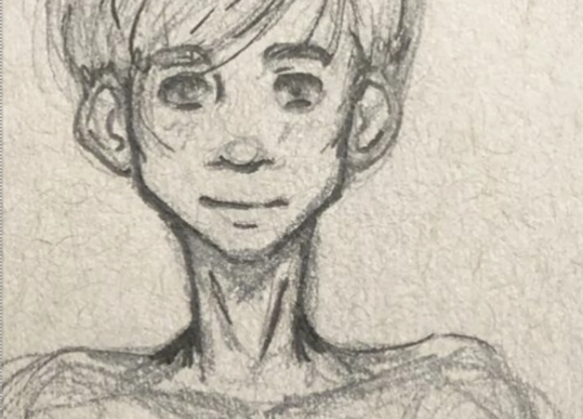 sketch drawing of a young man on parchment paper by AET senior Annie AbuHamad