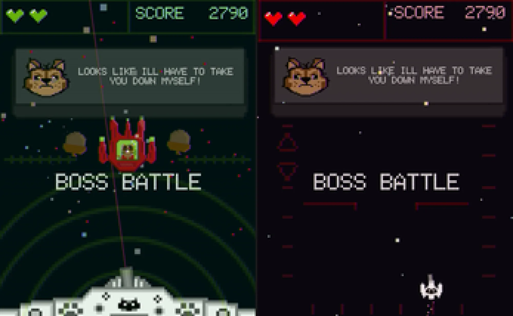 Still image of boss level battle in Starlight Scrappers game created in Jessie Contour's Next Level Arcade class