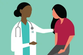 Illustration of a doctor and patient talking by Chris Cherry