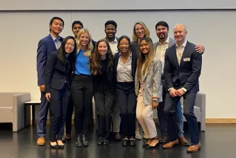 Friendly photo of all the first, second, and third place winners from the McCombs Case Competition at UT Austin.
