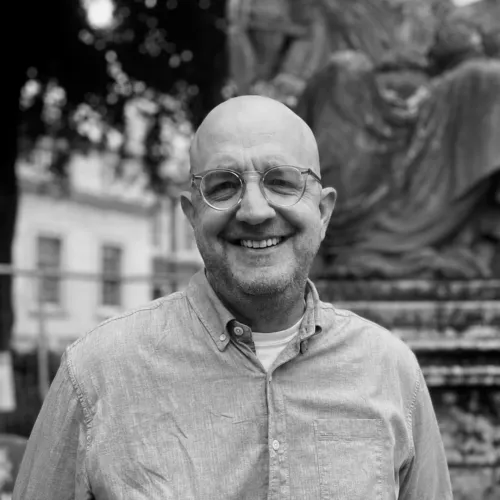 Black and white headshot image of Lucas Dimick